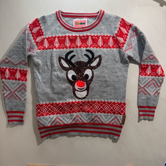 Tipsy Elves Sweaters - Tipsy Elves Rudolph the Red-Nosed Reindeer Light-Up Sweater XS Gray Red Christma